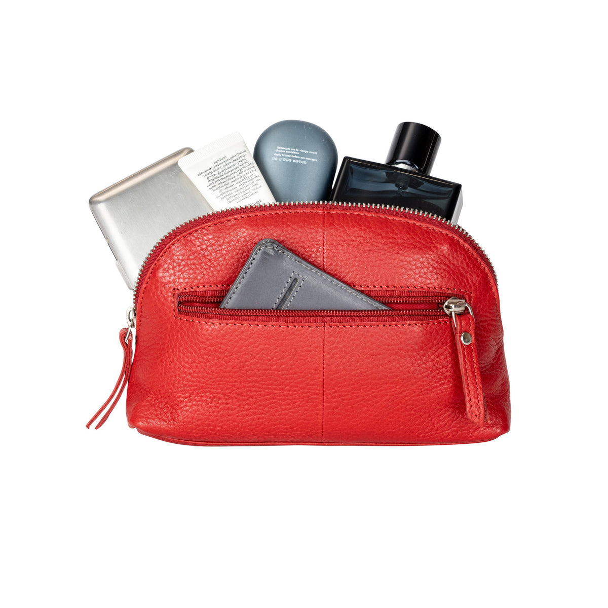 Classic Red Leather Zip Coin Pouch