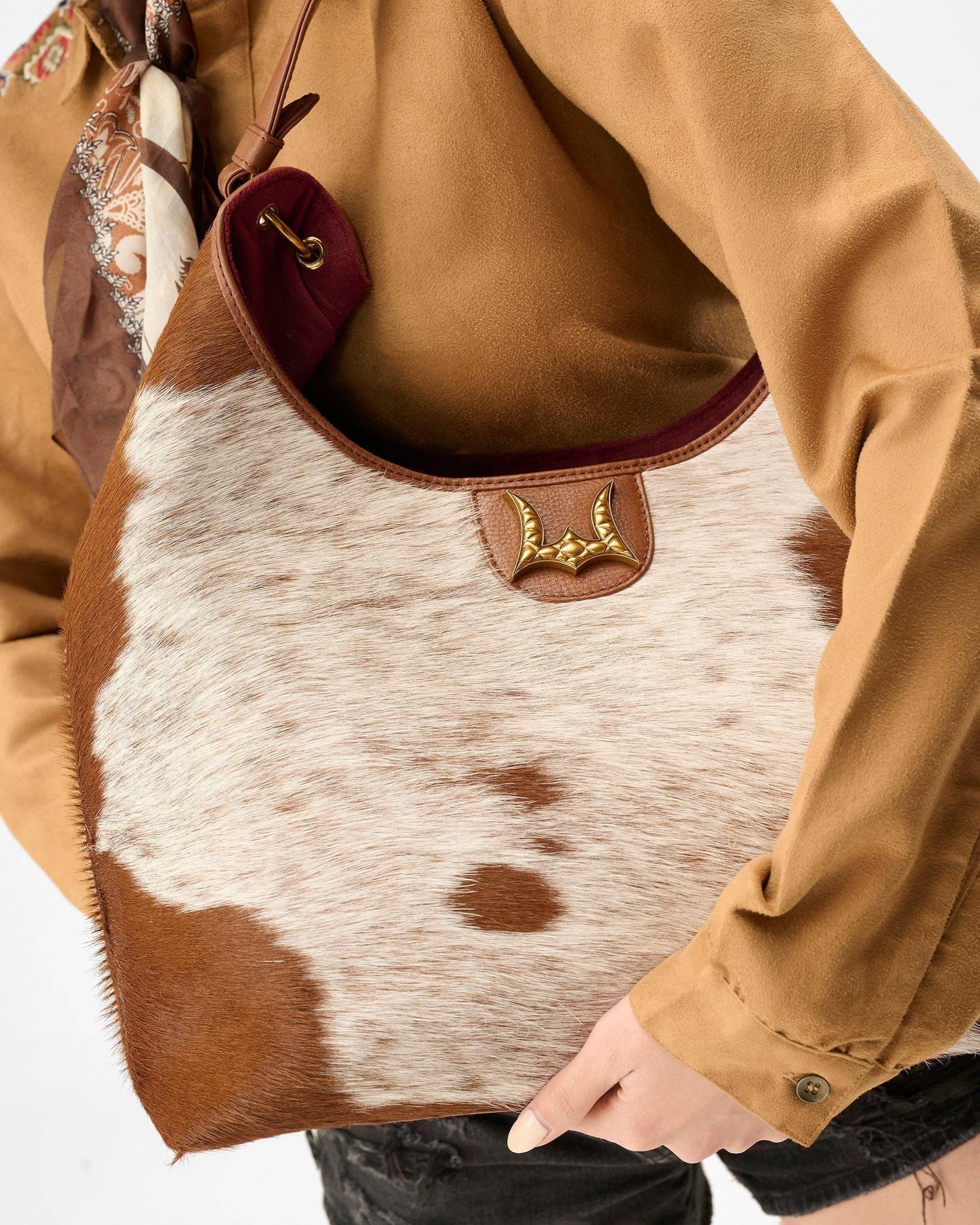 LW Large Purse - In Brown &amp; White Cowhide &amp; Calfskin