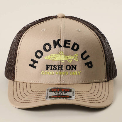 HOOKED UP FISH ON Mid Profile Mesh Back Trucker Hat