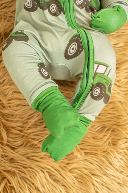 Classic Green Tractor Baby Bamboo Zippy