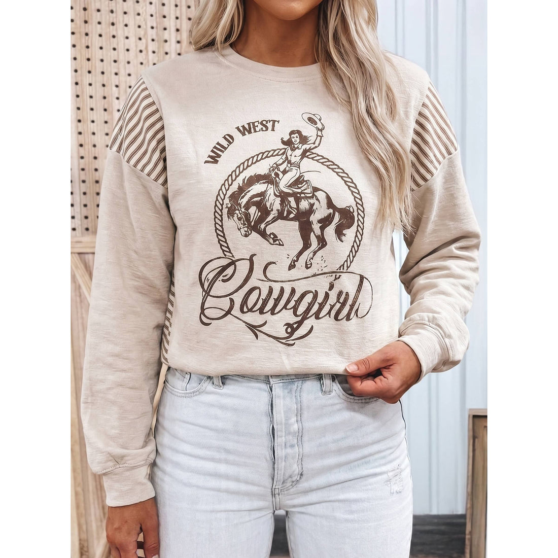 Lemon Western Print Colorblocked Long Sleeve Cotton Blouse