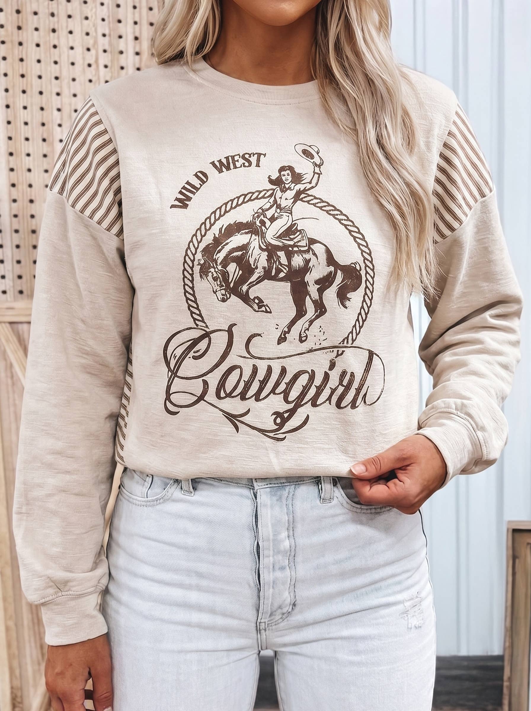 Lemon Western Print Colorblocked Long Sleeve Cotton Blouse