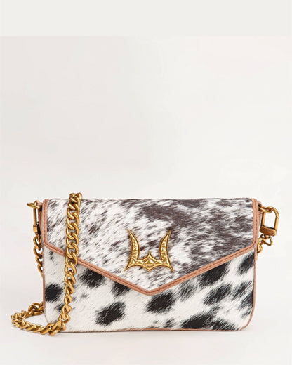 The LW On The Go Mini Chain Bag- In Brown &amp; White Cowhide And Calfskin