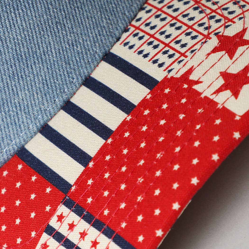 Denim Crown Patchwork USA Flag Print Brim Trucker Hat