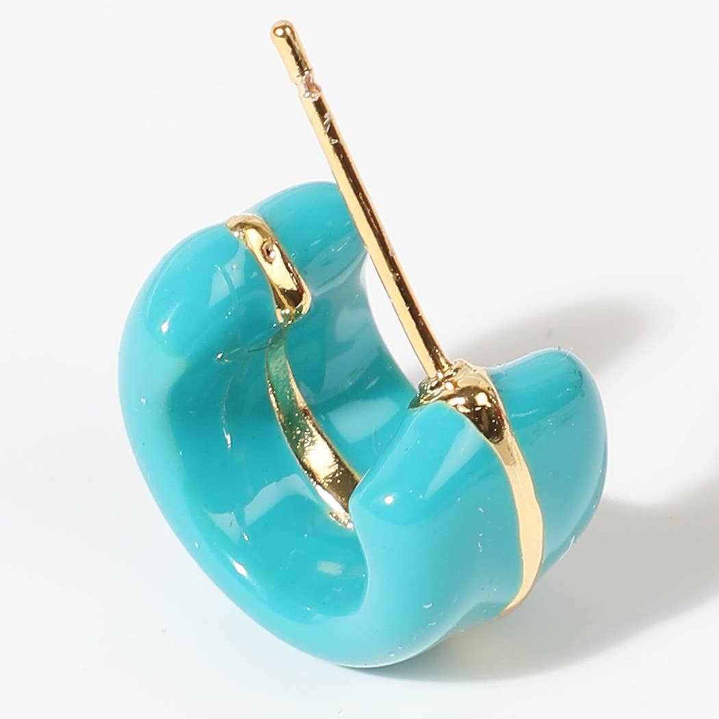 Solid Colored Hoop 14k Gold Dipped Post Earrings Turquoise