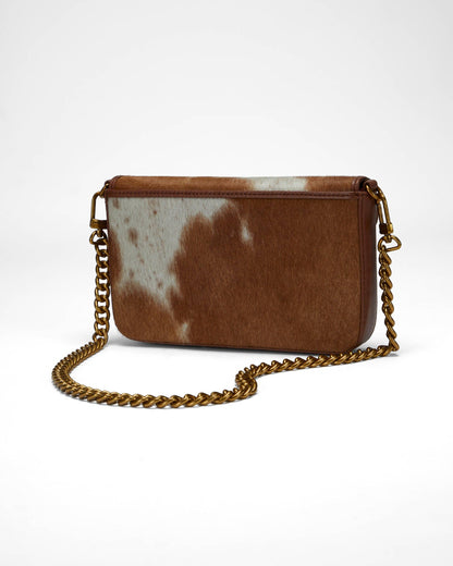 The LW On The Go Mini Chain Bag- In Brown &amp; White Cowhide And Calfskin