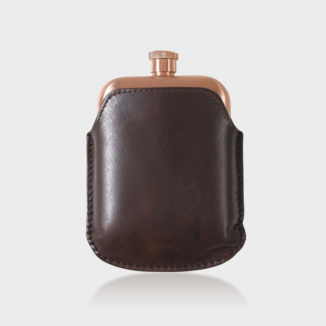 Copper Hip Flask With Vintage Leather Sleeve - Brown