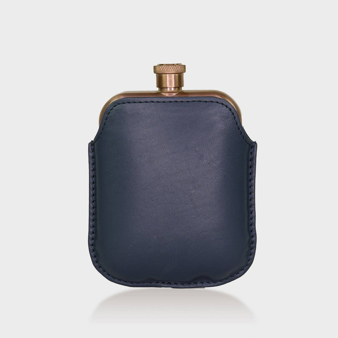 Copper Hip Flask With Vintage Leather Sleeve - Navy