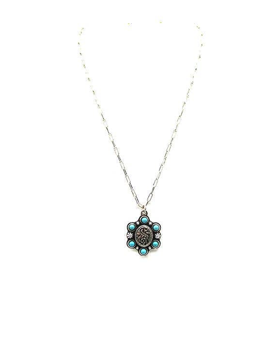 Western Etched Turquoise Oval Pendant Necklace