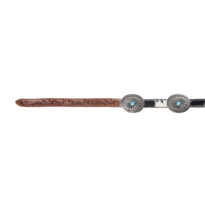 Floracrest Hairon Concho Belt for Women with Handtooling and Turquoise Stone Buckle