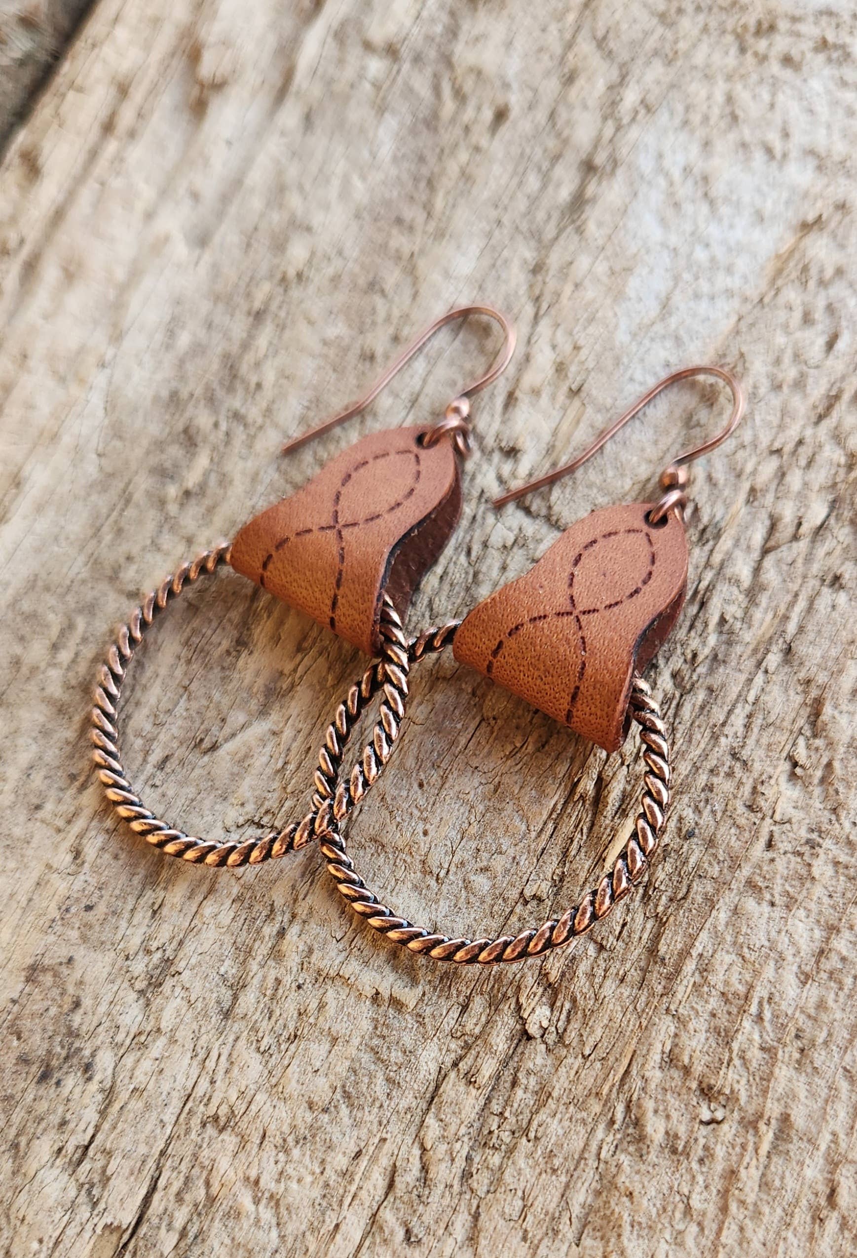 &quot;Lari Dee&quot;  Handmade Boot Stitch Leather &amp; Rope Earrings