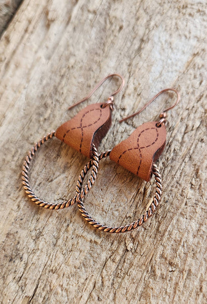 &quot;Lari Dee&quot;  Handmade Boot Stitch Leather &amp; Rope Earrings
