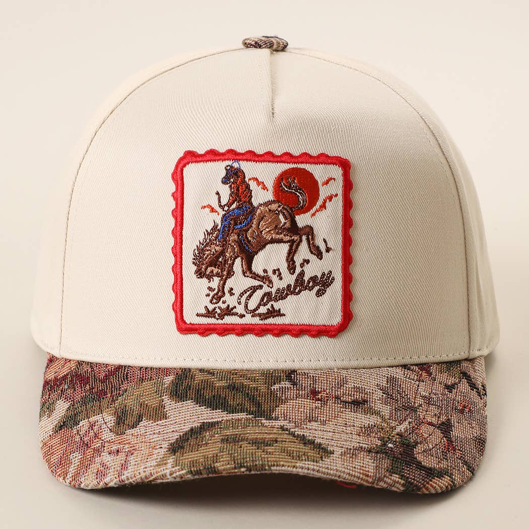 COWBOY Rodeo Embroidered Patch Tapestry Brim Cap