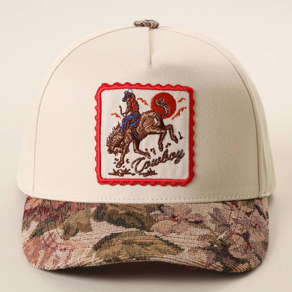 COWBOY Rodeo Embroidered Patch Tapestry Brim Cap