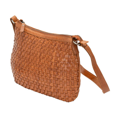 The Winslow Shoulder Bag — Vintage Woven Leather Crossbody (Cognac)