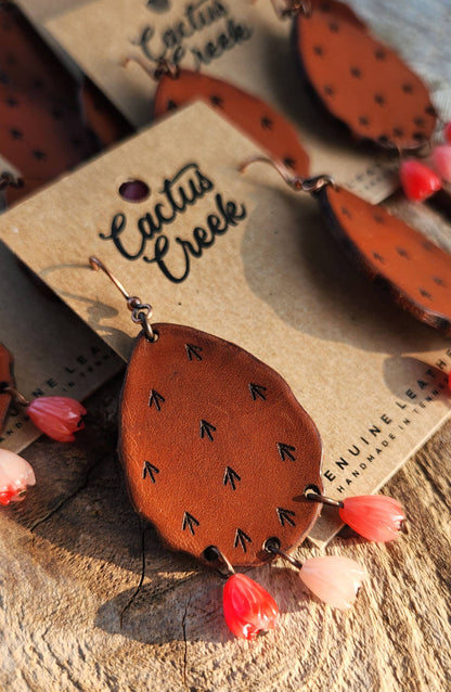 Cactus “Priscilla&quot;  Handmade Leather Prickly Pear Earrings