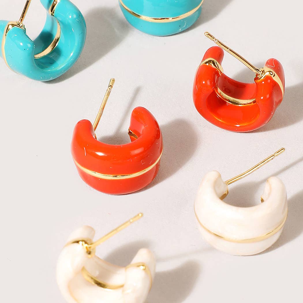 Solid Colored Hoop 14k Gold Dipped Post Earrings Turquoise