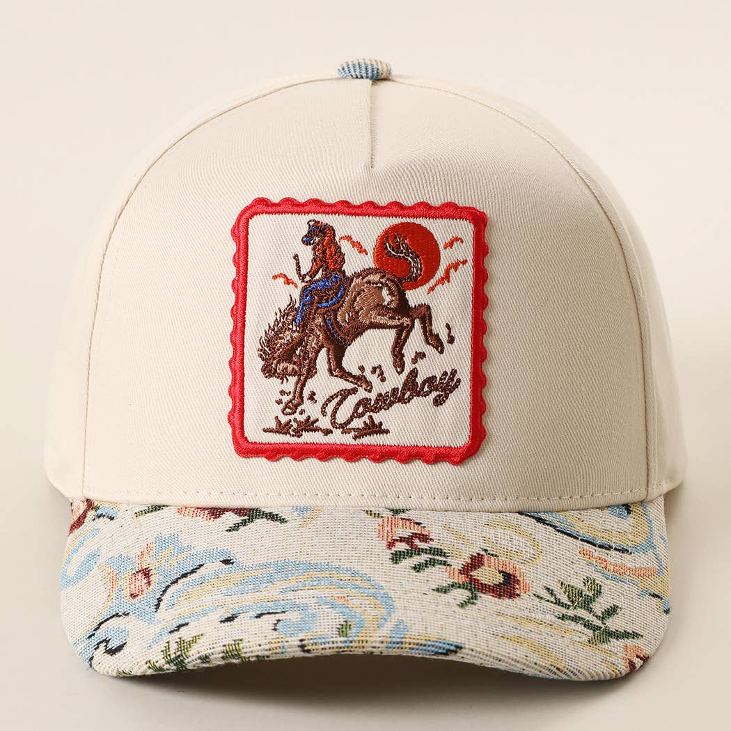 COWBOY Rodeo Embroidered Patch Tapestry Brim Cap