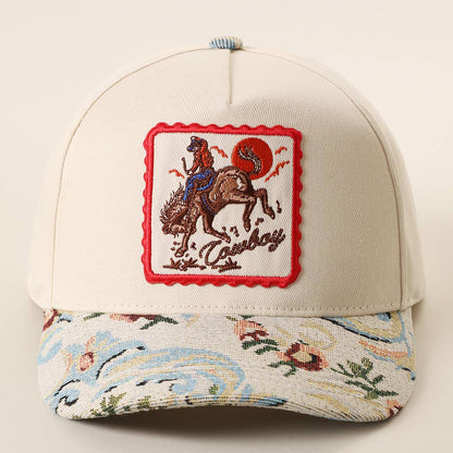 COWBOY Rodeo Embroidered Patch Tapestry Brim Cap