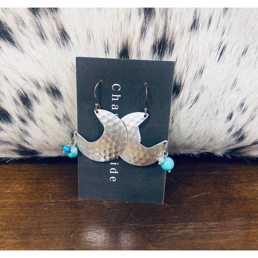 Turquoise Howlite Crystal moon earrings 