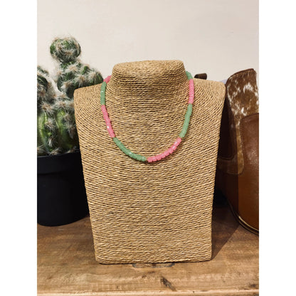 Pink and green Bead Choker 