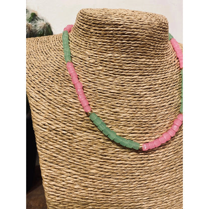 Pink and green Bead Choker 