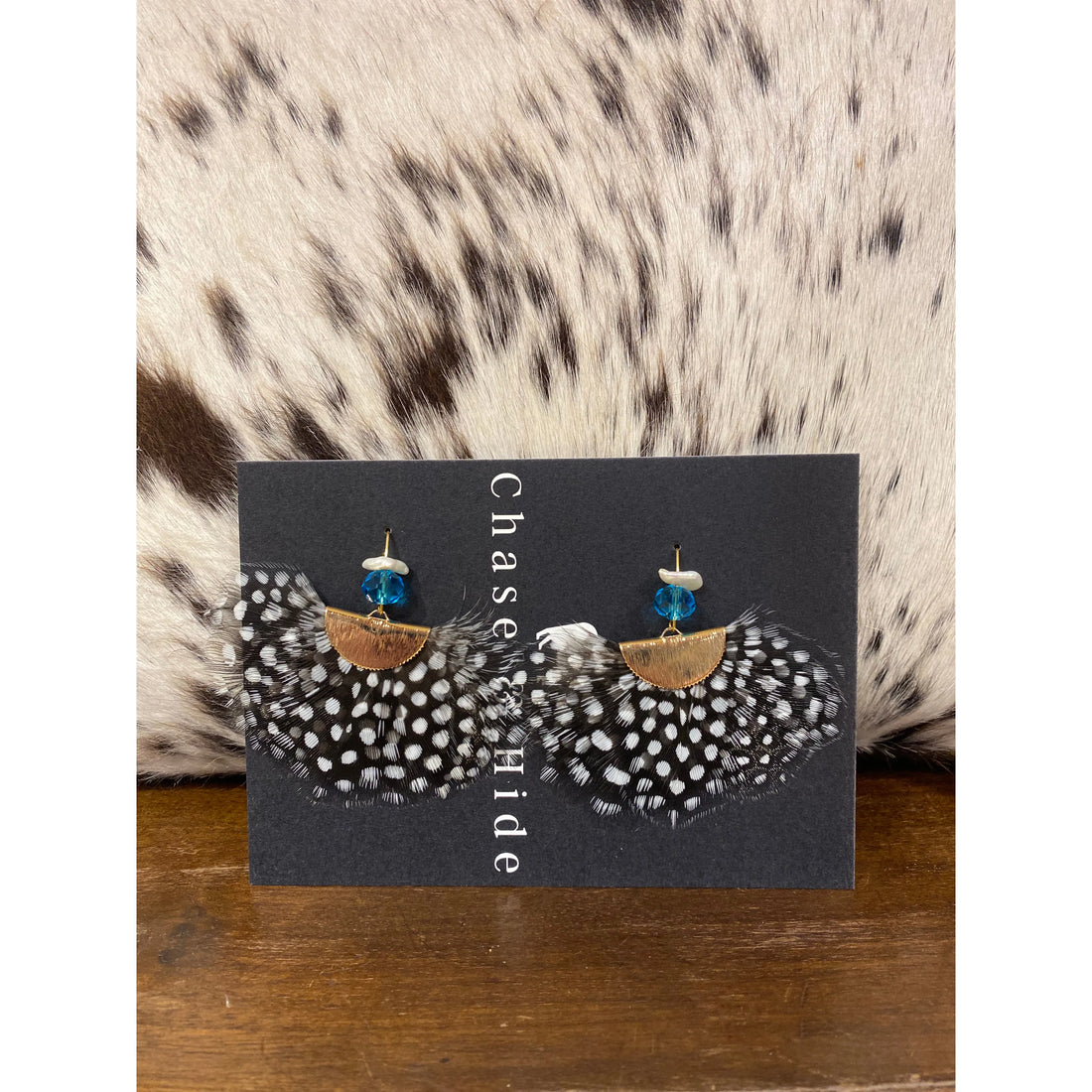 Guinea fowl feather earrings 