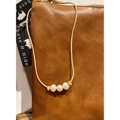 Pearls on light Sandy leather choker / necklace 