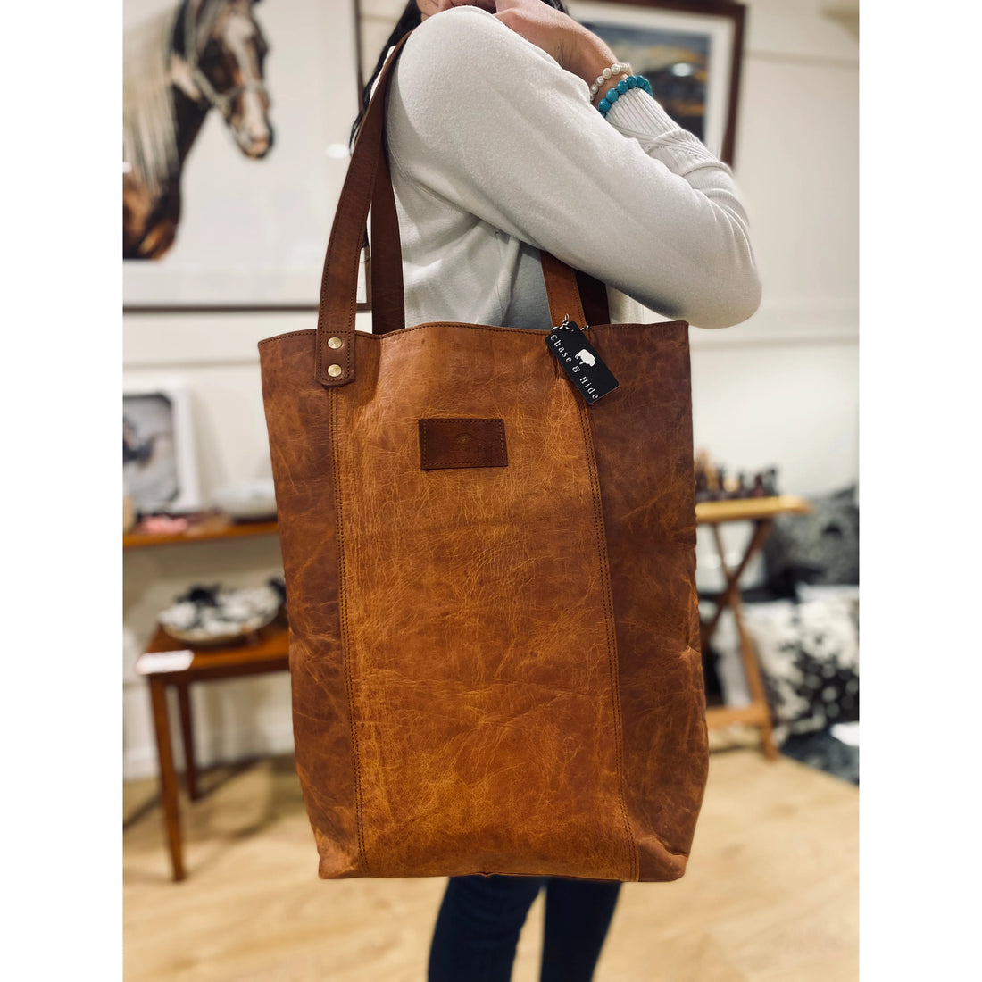 Texas leather tote