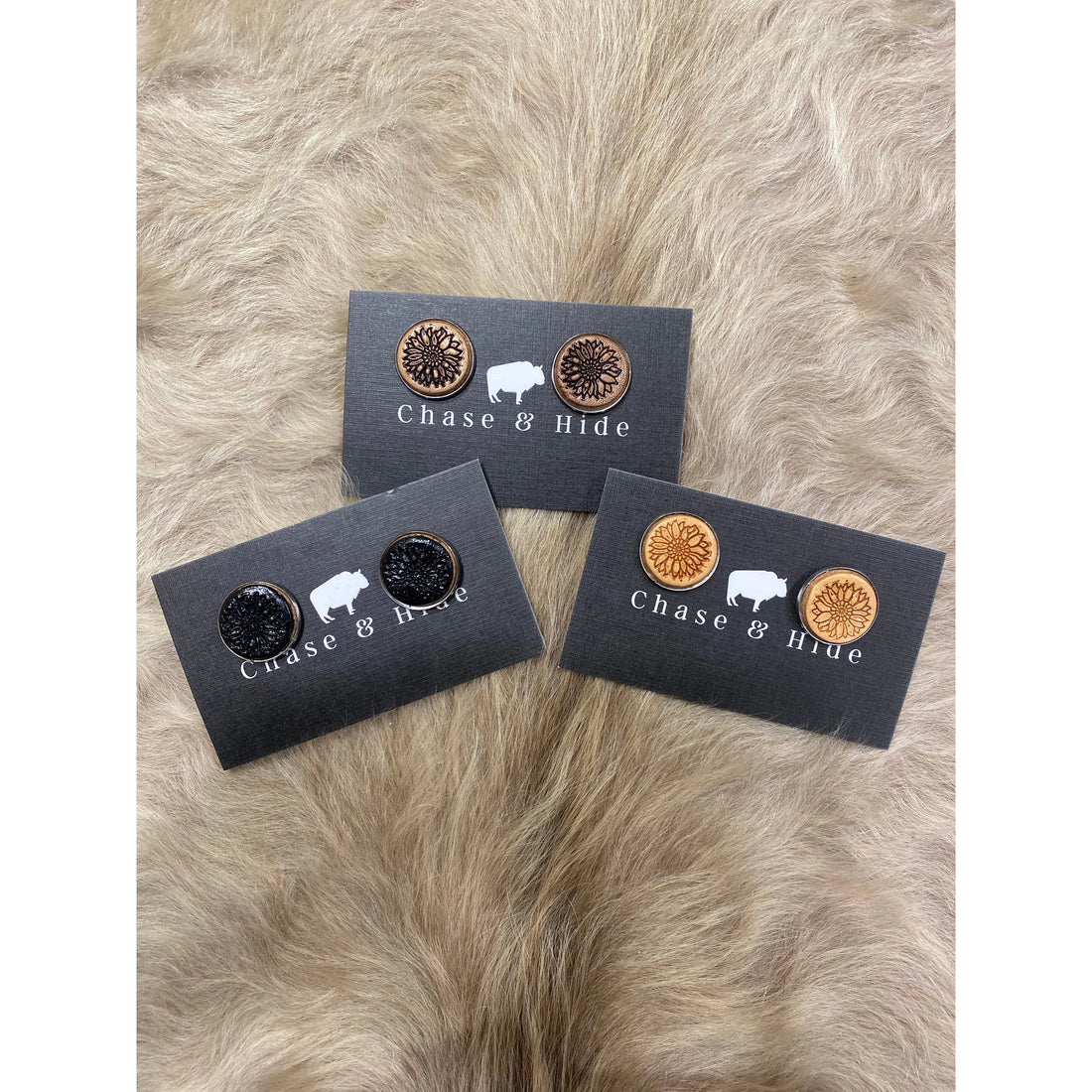 Tooled Leather Flower Studs