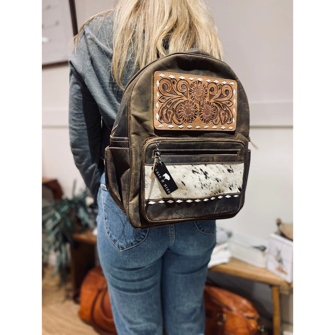 Leather Backpack with cowhide 