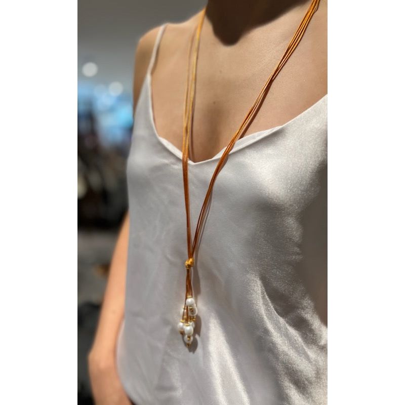 Long Lariat Pearl Necklace Toffee  