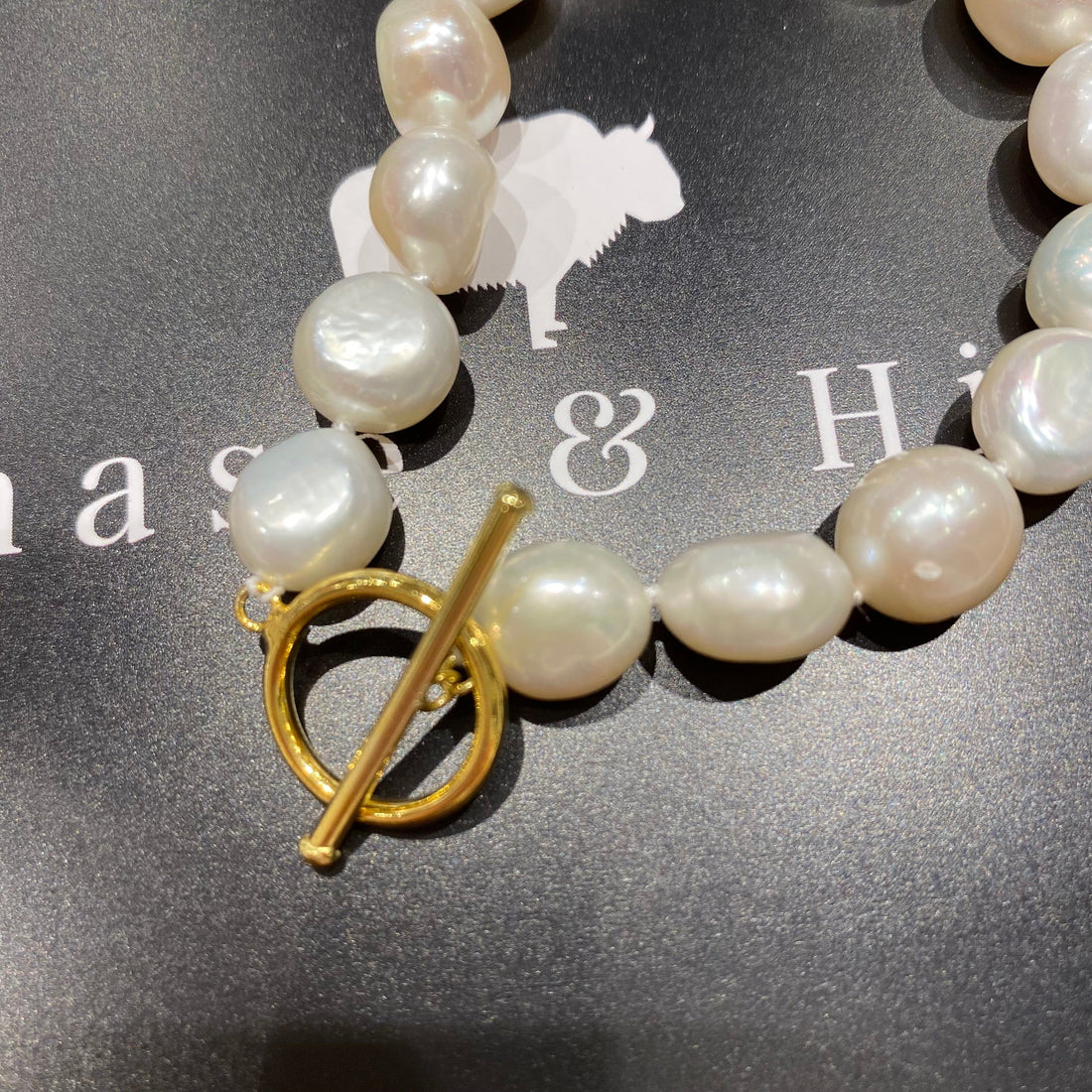 Freshwater potato pearl bracelet with gold fob 