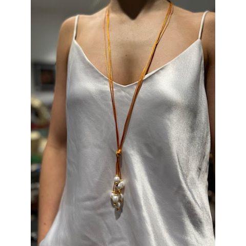 Long Lariat Pearl Necklace Toffee