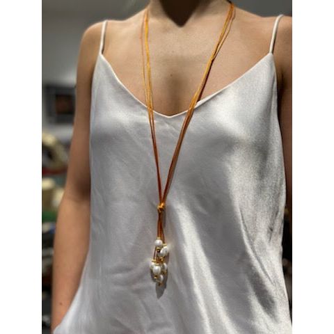 Long Lariat Pearl Necklace Toffee  