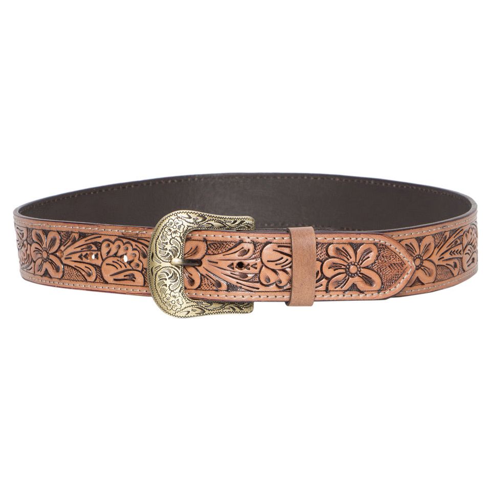 Choc Tooled leather belt with removable buckle 