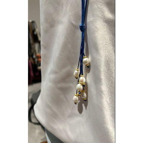 Long Lariat Pearl Necklace Blue 