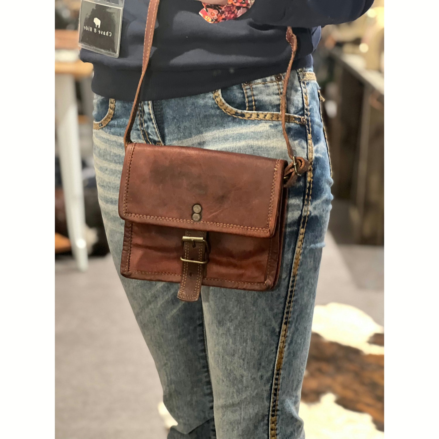 Leather Satchel W/ Buckle 