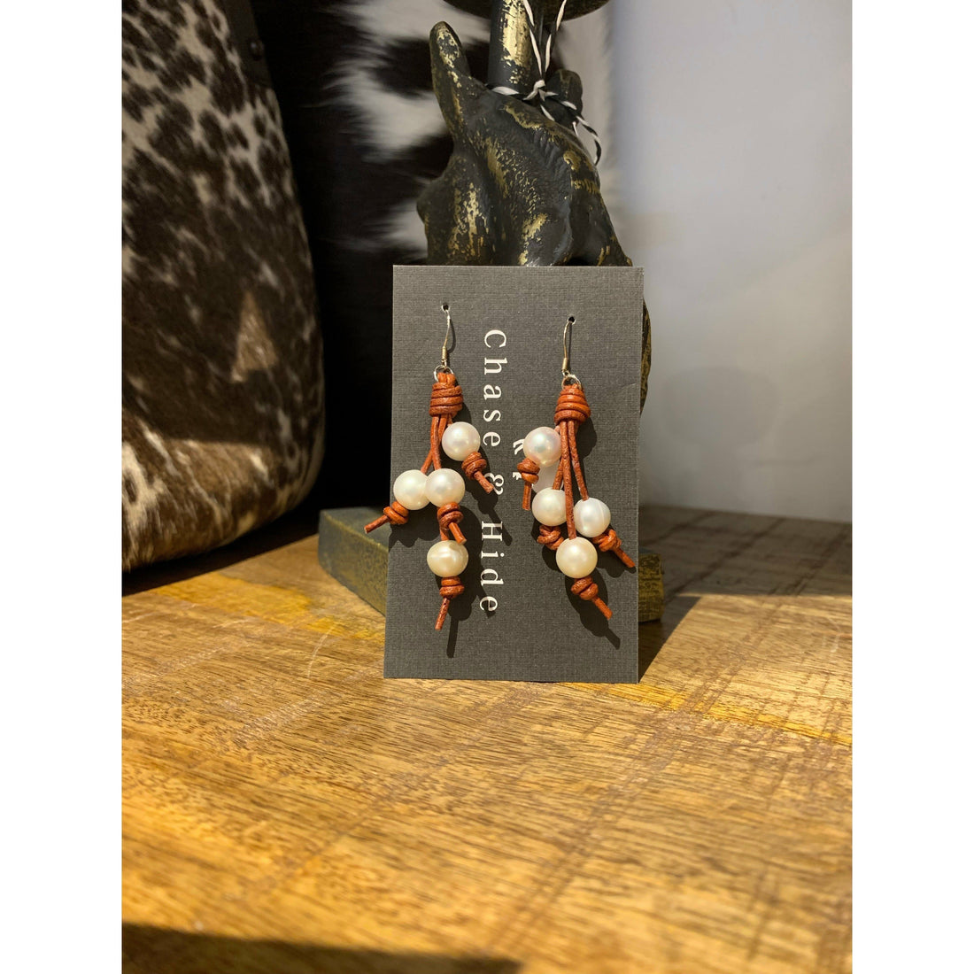 Pearl and Leather Tassel Earrings