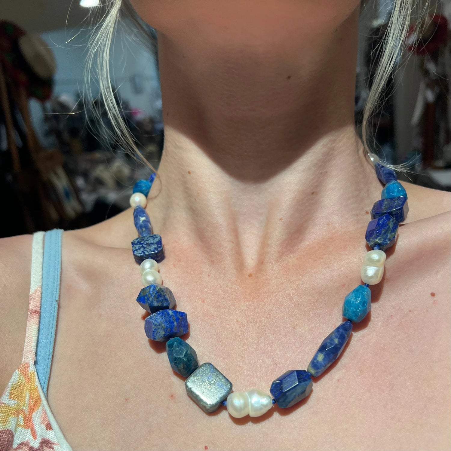 Lapis and deals pearl necklace