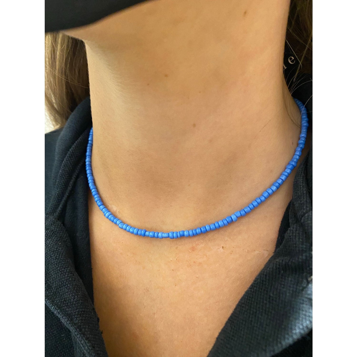 Blue bead choker