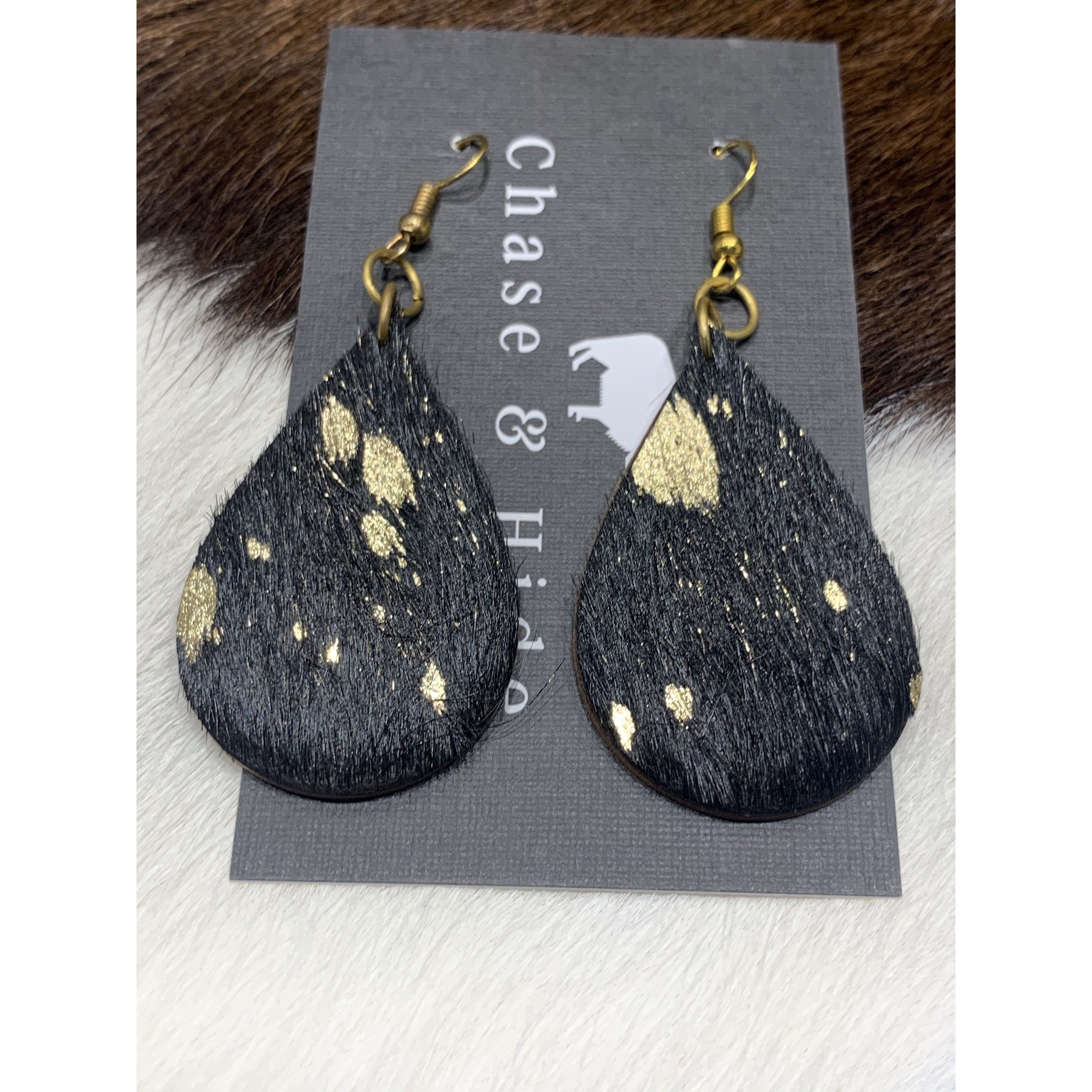 hide drop earrings black and gold assorted 