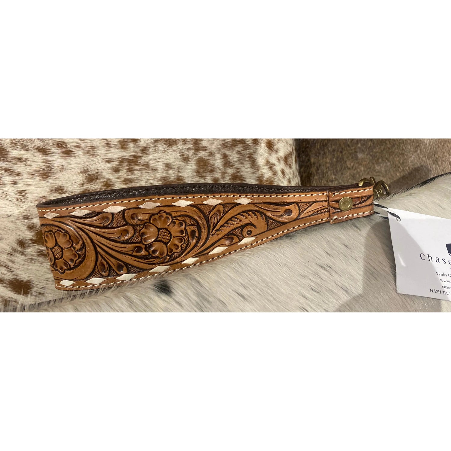 Tooled leather wristlet