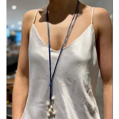 Long Lariat Pearl Necklace Blue 