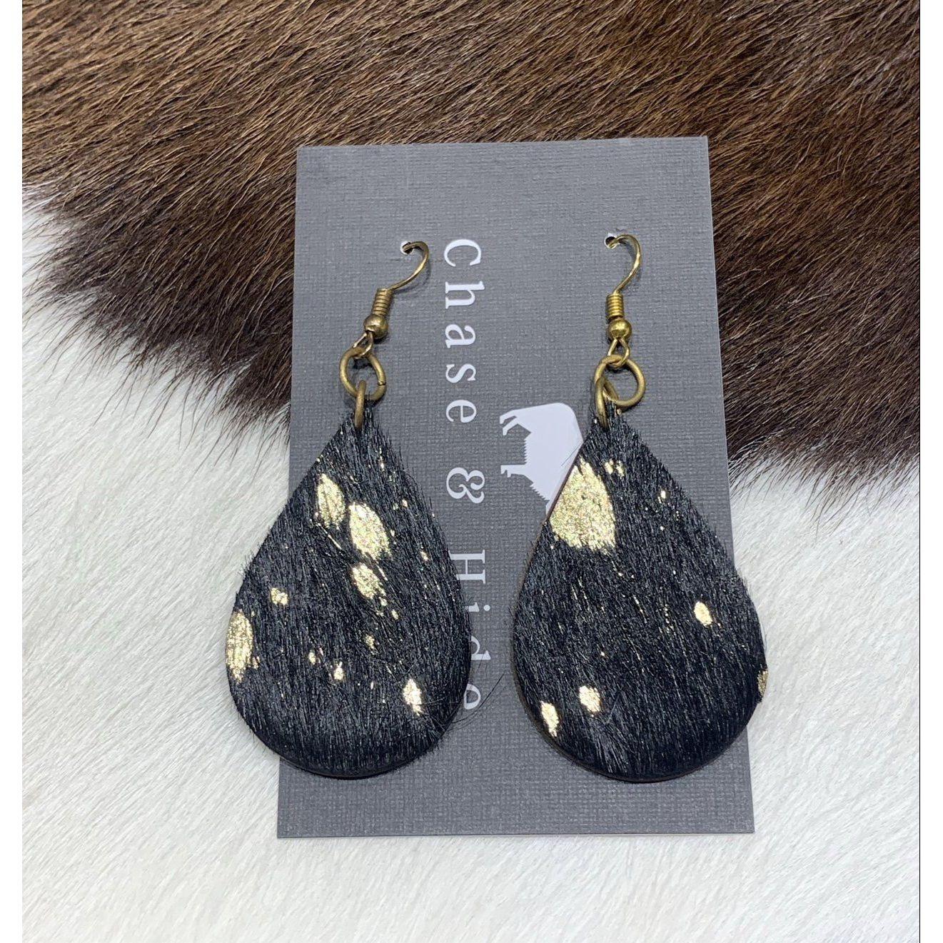 hide drop earrings black and gold assorted 