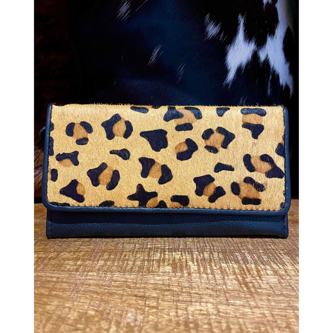 Leopard print hide and leather wallet 