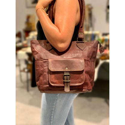 Leather Bucket Bag with front pocket 