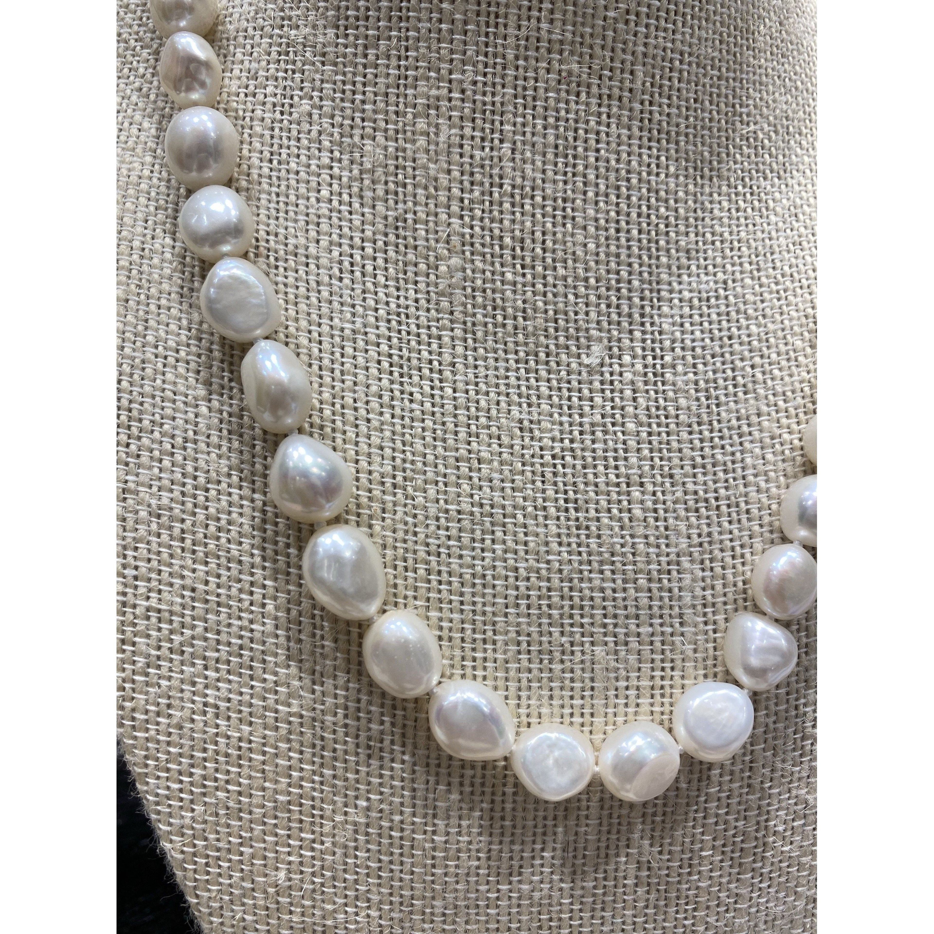 Freshwater potato pearl necklace with gold fob • gp1