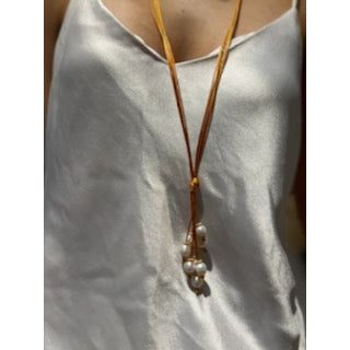 Long Lariat Pearl Necklace Toffee  